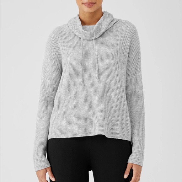 Eileen Fisher Sweaters - Eileen Fisher Peruvian Organic Cotton Funnel Neck Pullover Dark Pearl Grey
